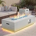42" Rectangular Outdoor Propane Fire Pit Table with LED for Outside Patio