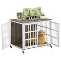 42" XL Dog Crate Furniture for for Large &amp; Medium Dogs with Wheels, Metal Chew-Resistant Dog Kennel Furniture Indoor, 41.9" L x 28.3" W x 31.7" H Decorative Pet House, TV Stand — Grey &amp; White