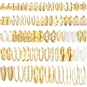 42 Pairs Gold Hoop Earrings for Women, Chunky Pearl Twisted Hypoallergenic