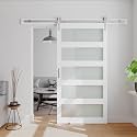 42in x 84in White Sliding Glass Barn Door with 5-Panel Frosted Glass