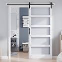 42x96 Inch Glass Sliding Barn Door Slab and 7ft Hardware Kit Included, 5 Frosted Glass, LVL Wood Panel Covered with White Water-Proof Scratch-Proof PVC Surface, Simple DIY Assembly