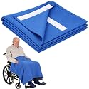 43.3" x 39.3" Lightweight Lap Blanket for Wheelchair Summer Lap Blanket with 6 Straps and Pocket Blue Throw Wheelchair Accessories for Adults Seniors Airplane Train Travel Elderly Gifts