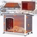 43.3'' Large Heated Outdoor Dog House Weatherproof with Anti-bite Metal Frame, Insulated Dog Kennel with Heating Pad for Outside, Dog Shelter for Small to Large Dogs (Grey with White)