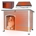 43.3'' Large Heated Outdoor Dog House Weatherproof with Anti-bite Metal Frame, Insulated Dog Kennel with Heating Pad for Outside, Dog Shelter for Small to Large Dogs (Light Brown)