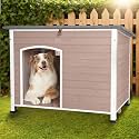 43.3’’ Large Dog House Outdoor Weatherproof Dog Kennel with Upgraded Thickened Metal Frame, Dog Shelter with PVC Curtain, Openable Roof and Removable Floor, Easy to Clean (Light Brown)