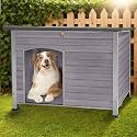 43.3’’ Large Dog House Outdoor Weatherproof Dog Kennel with Upgraded Thickened Metal Frame, Dog Shelter with PVC Curtain, Openable Roof and Removable Floor, Easy to Clean (Grey)