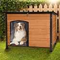 43.3’’ Large Dog House Outdoor Weatherproof Dog Kennel with Upgraded Thickened Metal Frame, Dog Shelter with PVC Curtain, Openable Roof and Removable Floor, Easy to Clean (Brown)