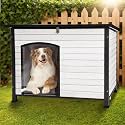 43.3’’ Large Dog House Outdoor Weatherproof Dog Kennel with Upgraded Thickened Metal Frame, Dog Shelter with PVC Curtain, Openable Roof and Removable Floor, Easy to Clean (White)