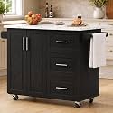 43" Kitchen Island on Wheels, Rolling Kitchen Island with Drop Leaf, Black