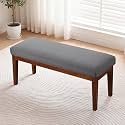 43.5" Upholstered Bedroom Bench, Linen Entryway Bench with Solid Wood Legs, End of Bed Bench with Cushion, Dining Bench for Living Room, Bedroom, Hallway, Dark Grey