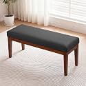 43.5" Upholstered Bedroom Bench, Faux Leather Entryway Bench with Solid Wood Legs, End of Bed Bench with Cushion, Dining Bench for Living Room, Bedroom, Hallway, Black