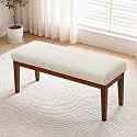 43.5" Upholstered Bedroom Bench, Linen Entryway Bench with Solid Wood Legs, End of Bed Bench with Cushion, Dining Bench for Living Room, Bedroom, Hallway, Beige