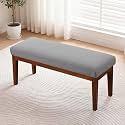 43.5" Upholstered Bedroom Bench, Linen Entryway Bench with Solid Wood Legs, End of Bed Bench with Cushion, Dining Bench for Living Room, Bedroom, Hallway, Light Grey