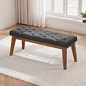 43.5" Upholstered Bedroom Bench, Linen Entryway Bench with Solid Wood Legs, End of Bed Bench with Cushion, Tufted Button Dining Bench for Living Room, Bedroom, Hallway, Dark Grey