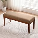 43.5" Upholstered Bedroom Bench, Faux Leather Entryway Bench with Solid Wood Legs, End of Bed Bench with Cushion, Dining Bench for Living Room, Bedroom, Hallway, Brown