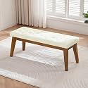 43.5" Upholstered Bedroom Bench, Linen Entryway Bench with Solid Wood Legs, End of Bed Bench with Cushion, Tufted Button Dining Bench for Living Room, Bedroom, Hallway, Beige