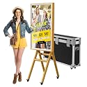 43 Inch Mobile Digital Signage Displays with Flight Case, Capacitive Touchscreen Kiosk Advertising Display, Portable Photo Booth Stand by with Screen Mirroring App Publishing, Wooden Frame