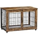 44'' Decorative Large Dog Crates Furniture w/Cushion &amp; Wheels Wood Kennel