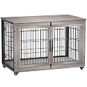 44'' Decorative Large Dog Crates Furniture w/Cushion &amp; Wheels Wood Kennel