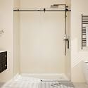 44-48" W x 76" h Frameless Sliding Shower Door – Waterproof Glass Shower Door-5/16 Tempered Clear Glass with Explosion-Proof Film, Matte Black Handle & Seal Strip