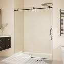 GarveeTech 44-48" W x 76" h Frameless Sliding Shower Door – Waterproof Glass Shower Door-1/4 Tempered Clear Glass with Explosion-Proof Film, Matte Black Handle &amp; Seal Strip