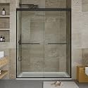 Double Sliding Shower Door, 44"-48" w x 72" h Semi-Frameless Bypass Bathroom Door with 5/16" Tempered Glass,Matte Black Finish for Walk-in Shower
