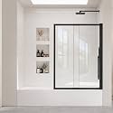 44 in.W x 57 in.H Frameless Pivot Tub Shower Screen Door, Black