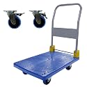 440 Lbs Capacity Foldable Platform Cart with 2 Swivel Brake Wheels - Heavy-Duty Steel Design (Blue)