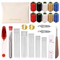 44Pcs Premium Stainless Steel Hand Sewing Needles Kit – 25 Big Eye Steel Needle Set with 10 Threads, Threaders &amp; Thimble for Embroidery, Mending, Quilting &amp; DIY Sewing Projects (44Pcs)