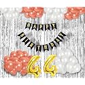 44th Birthday Decoration items for Girls with Rose Gold and White Balloons, Black Happy Birthday Banner, Silver Foil Curtain, Foil Balloon number 44