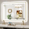 44x32 LED Bathroom Mirror with Lights, Gold Framed Lighted Mirror