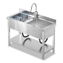 45.2in Double Bowl Stainless Steel Utility Sink with 3-mode pull-out faucet