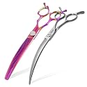 45°Curved Dog Grooming Scissors Curved Thinning Shears 2PCS Combo(RoseRed)