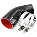 45 Degree ID 3 Inch Elbow Silicone Coupler Hose (76mm) 4-Ply with 2 Steel T-Bolt Clamps for Intercooler Turbo Intake Pipe