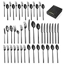 45 Pcs Black Hammered Silverware Set with Serving Utensils for 8