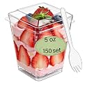 450 Pack 150 Set Clear Dessert Cups with Lids and Spoons, 5oz Mini Dessert Cups Reusable Square Parfait Cup for Party Appertizer, Christmas
