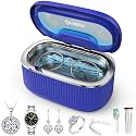 45KHz Ultrasonic Jewelry Cleaner, 5 Timer &amp; 3 Power Modes, 35W Retainer Cleaner for Jewelry, Eyeglasses, Rings, Watch Strap, Dentures - Quiet <38dB, 20oz, 304 Stainless Steel (Sapphire blue)