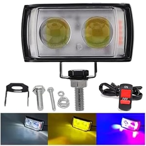 45w fog light led projector lamp with metal body  dual lens spot beam for motorcycles scooty bikes and cars 12-24v pack of 1 with switch multicolour