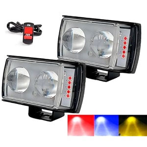45w fog light led projector lamp with metal body  dual lens spot beam for motorcycles scooty bikes and cars 12-24v pack of 2 with switch multicolour