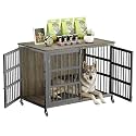 46 Dog Crate Furniture with Wheels, XXL Heavy Duty Dog Kennel Indoor for XL Dogs, Metal Chew-Proof Dog Cage, 45.7 L x 27.6 W x 31.5 H, Decorate House as TV Stand, End Table — Grey
