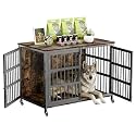 46" Dog Crate Furniture with Wheels, XXL Heavy Duty Dog Kennel Indoor for XL Dogs, Metal Chew-Proof Dog Cage, 45.7" L x 27.6" W x 31.5" H, Decorate House as TV Stand, End Table — Rustic Brown