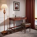 46" W Wood Writing Desk Stool Set, Large Makeup Vanity Set-Cheery&Brown
