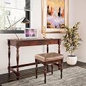 46" W Wood Writing Desk Stool Set, Large Vanity Set-Cheery&Light Wheat