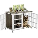 46" XXL Dog Crate Furniture for for Large &amp; Medium Dogs with Wheels, Wooden Dog Kennel Furniture Indoor, 45.7" L x 27.6" W x 31.5" H Decorative Pet House, TV Stand — Grey &amp; White