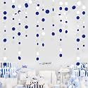 46 Feet Navy Blue White and Silver Circle Dots Garland Royal Blue Hanging Paper Polka Dots Streamer for Birthday Wedding Bridal Shower Nautical Ahoy Achor Graduation Party Decorations Supplies