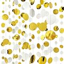 46 Feet White and Gold Circle Dots Garland Hanging Paper Polka Dots Streamer for Birthday Bachelorette Engagement Anniversary Wedding Bridal Shower Christmas Holiday Party Decorations Supplies