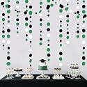 46 Ft Black Green Party Decorations Polka Dots Garlands Green and Black White Hanging Paper Circle Dots Streamer for Birthday Graduation Wedding Shower Soccer Video Game Party Decoration Supplies