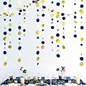 Navy Blue and Gold Circle Dots Garland Royal Blue Hanging Paper Polka Dot Streamer for Birthday Wedding Bridal Shower Graduations Nautical Ahoy Achor Pirate Themed Party Decorations Supplies