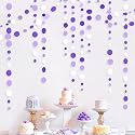 46 Ft Purple and White Circle Dots Garland Lavender Hanging Paper Polka Dot Streamer for Birthday Anniversary Engagement Wedding Bridal Shower Valentine Day Lilac Themed Party Decorations Supplies