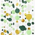 46 Ft Sage Green Gold Party Decorations Polka Dots Garlands Hanging Paper Circle Dots Streamer for Safari Wild Woodland Jungle Theme Birthday Shower Graduation Wedding Party Decorations Supplies